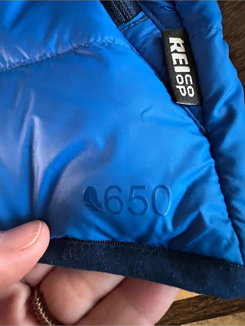 REI Co-Op 650 Hooded 2.0 Mens Large Blue Packable Puffer Jacket Hiking Outdoor - Picture 6 of 9